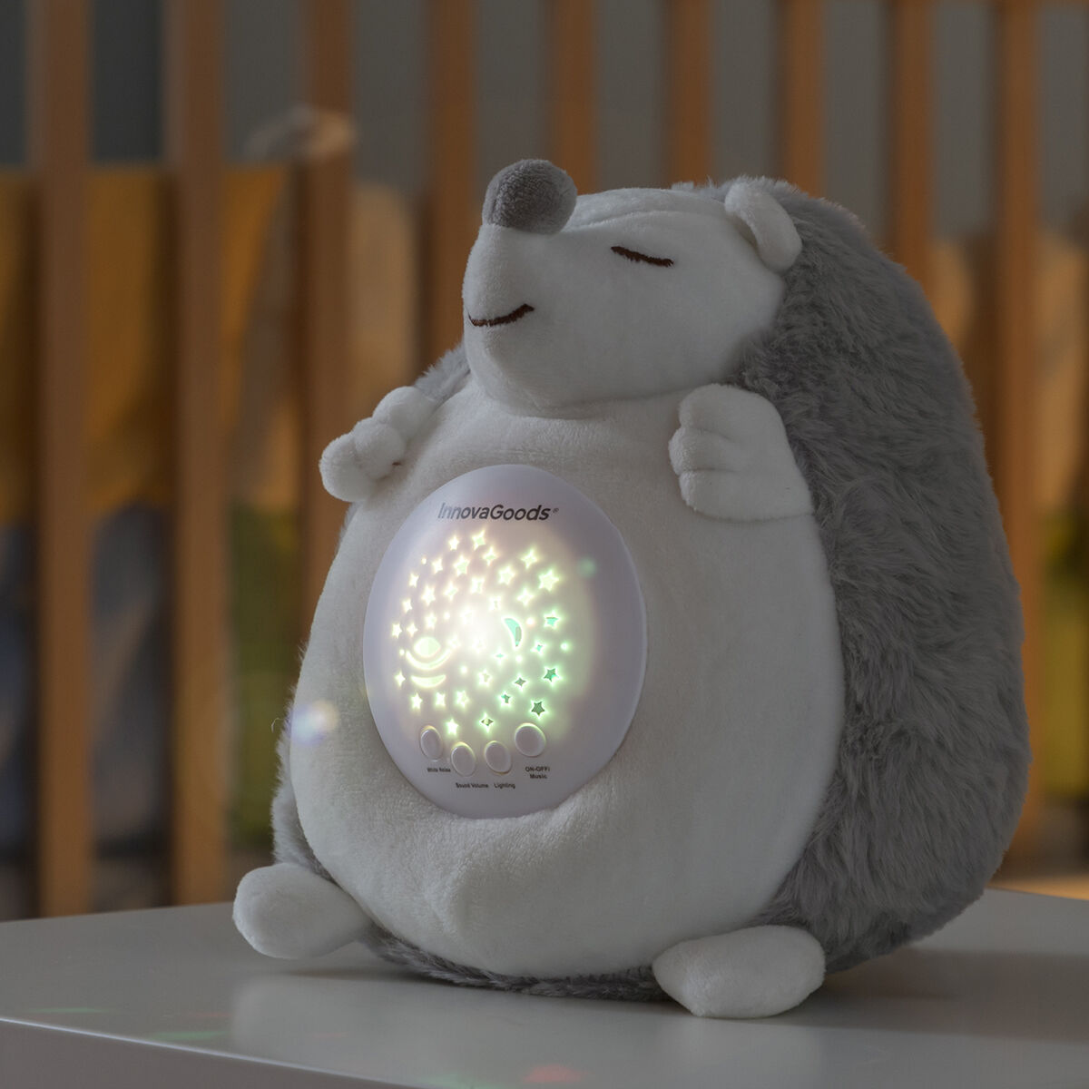 Hedgehog Soft Toy with White Noise and Nightlight Projector Spikey - MarktWonders 